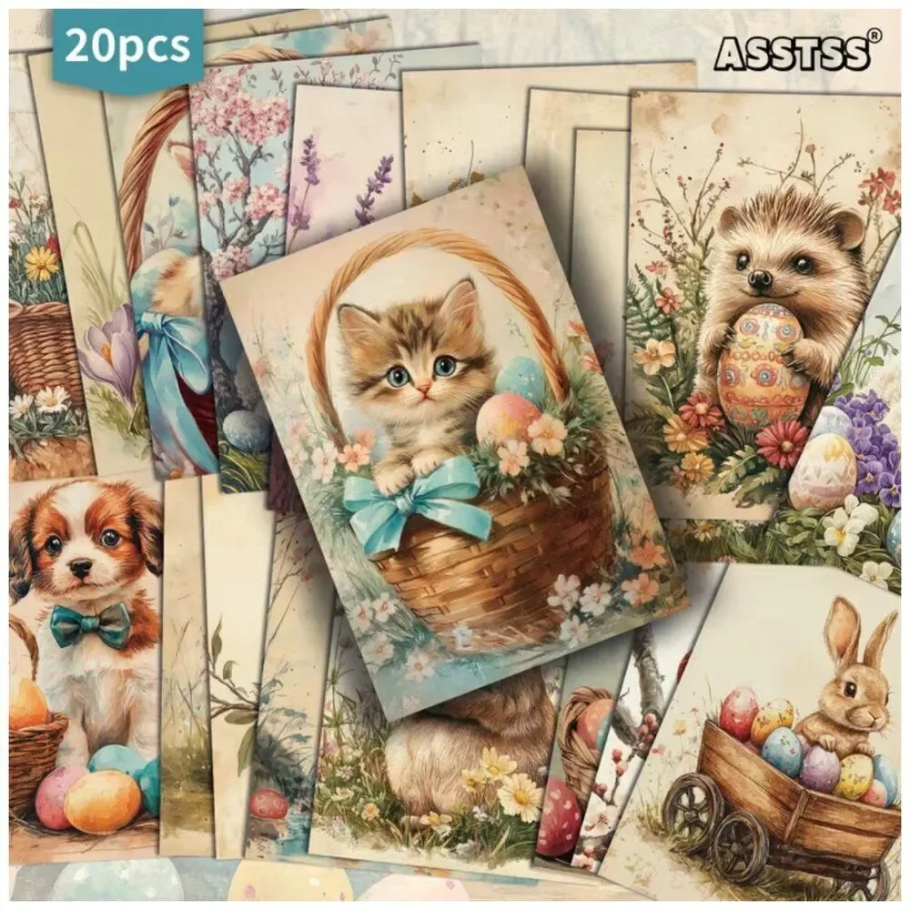 NWT 20pc Vintage Easter Postcard Set Retro Animal Craft Scrapbook Junk Journal